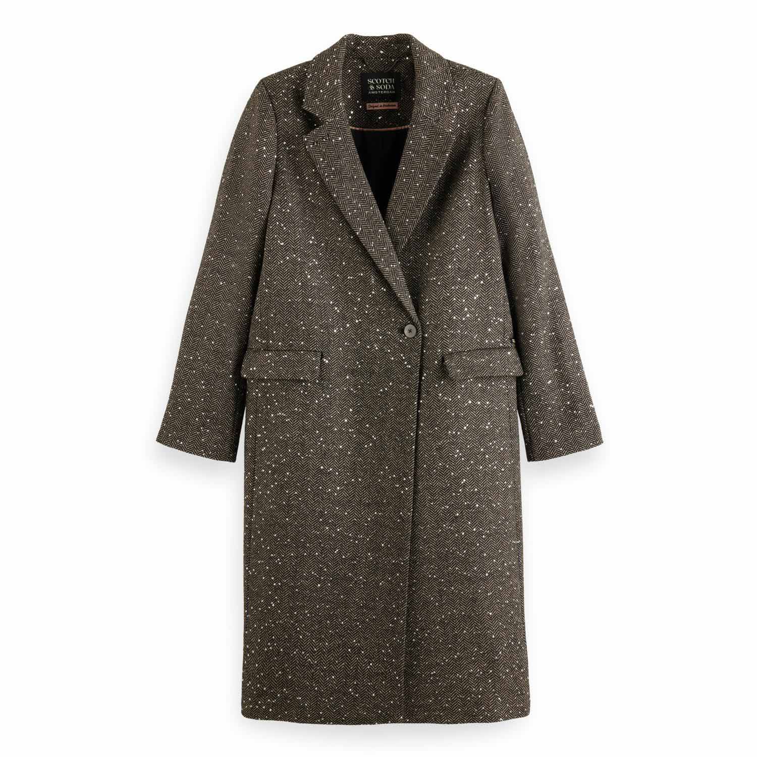 Scotch & Soda Single Breasted Herringbone Sequin Coat